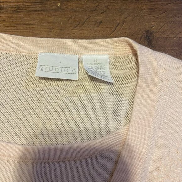 Cardigan Womens Medium Pink Girlie Feminine Embroided Sweater - Picture 2 of 5